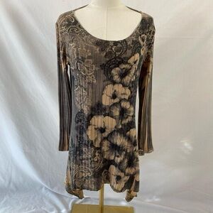 Casa Lee black and brown floral long sleeve top size large y2k boho fairy